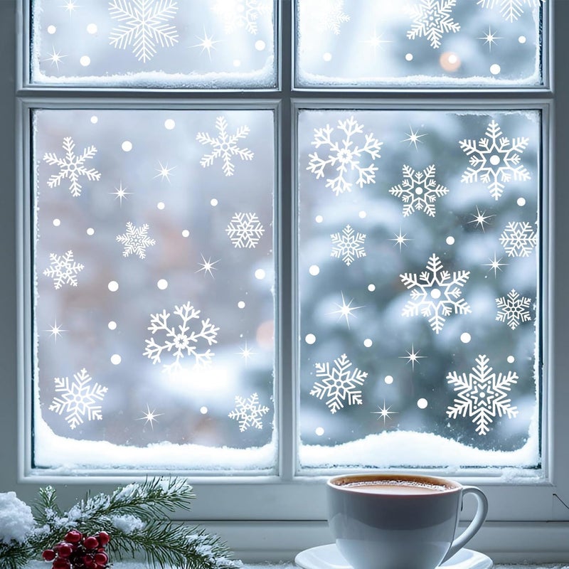Kasubeso 92Pcs Snowflake Window Clings Decals, Peel and Stick Glitter Christmas Wall Stickers, Removable Winter Xmas Wall Docer for Holiday Party Bedroom Living Room Offices Home Decoration - Image 3